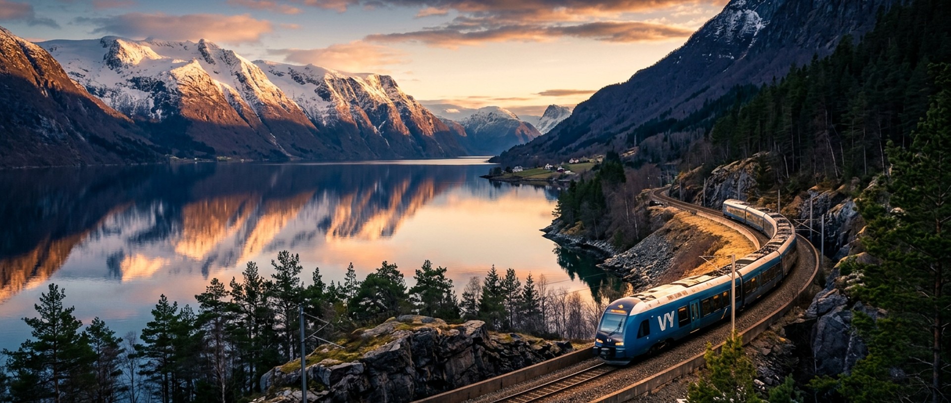 Scenic road along a Norwegian fjord
